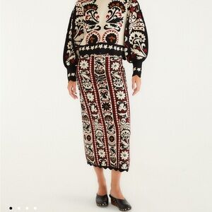 FARM Rio Floral Stripes Winter Tapestry Knit Skirt